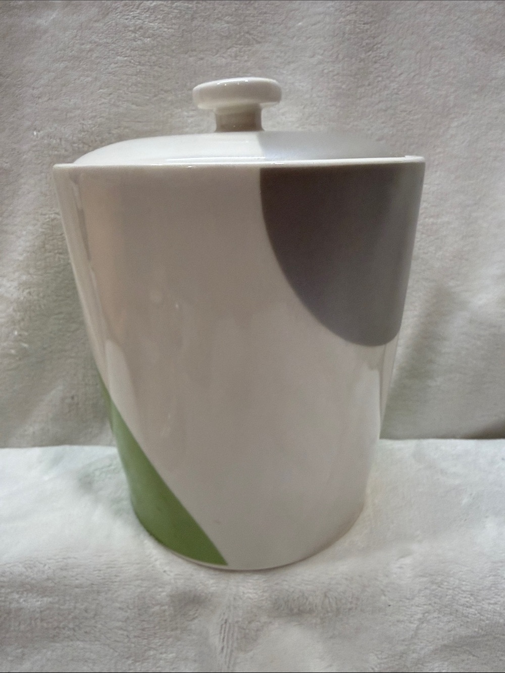 Starbucks White Ceramic Canister with Green and Gray Accents